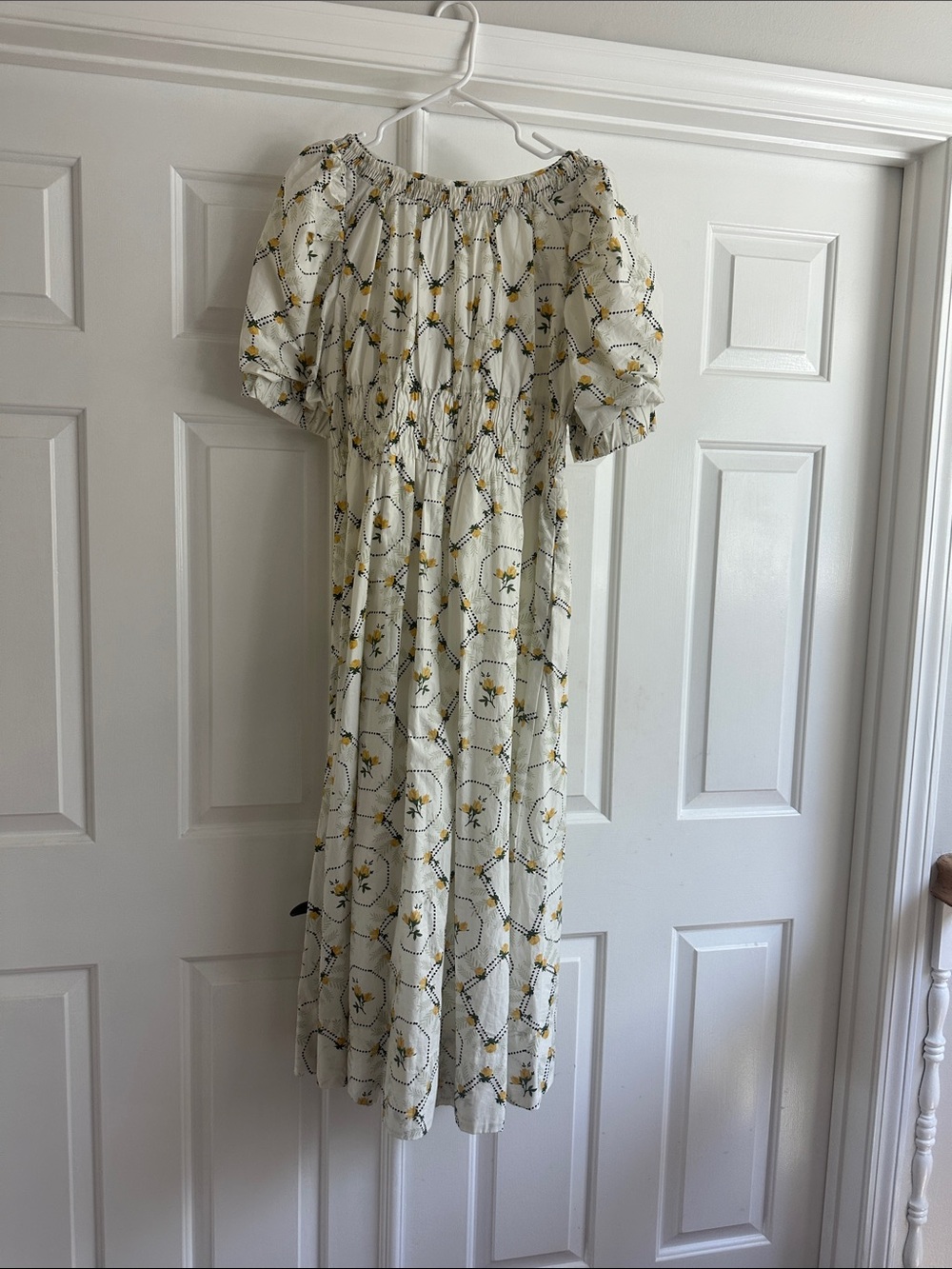 Anthropologie White Midi Dress with Yellow Floral Motif - Picture 2 of 3
